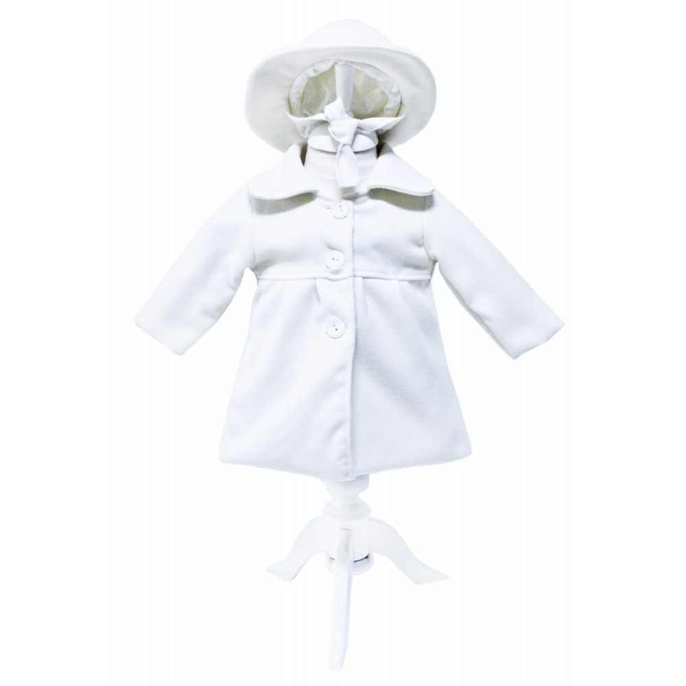 Palton din lana cu palarie pentru fete, alb, REC1609