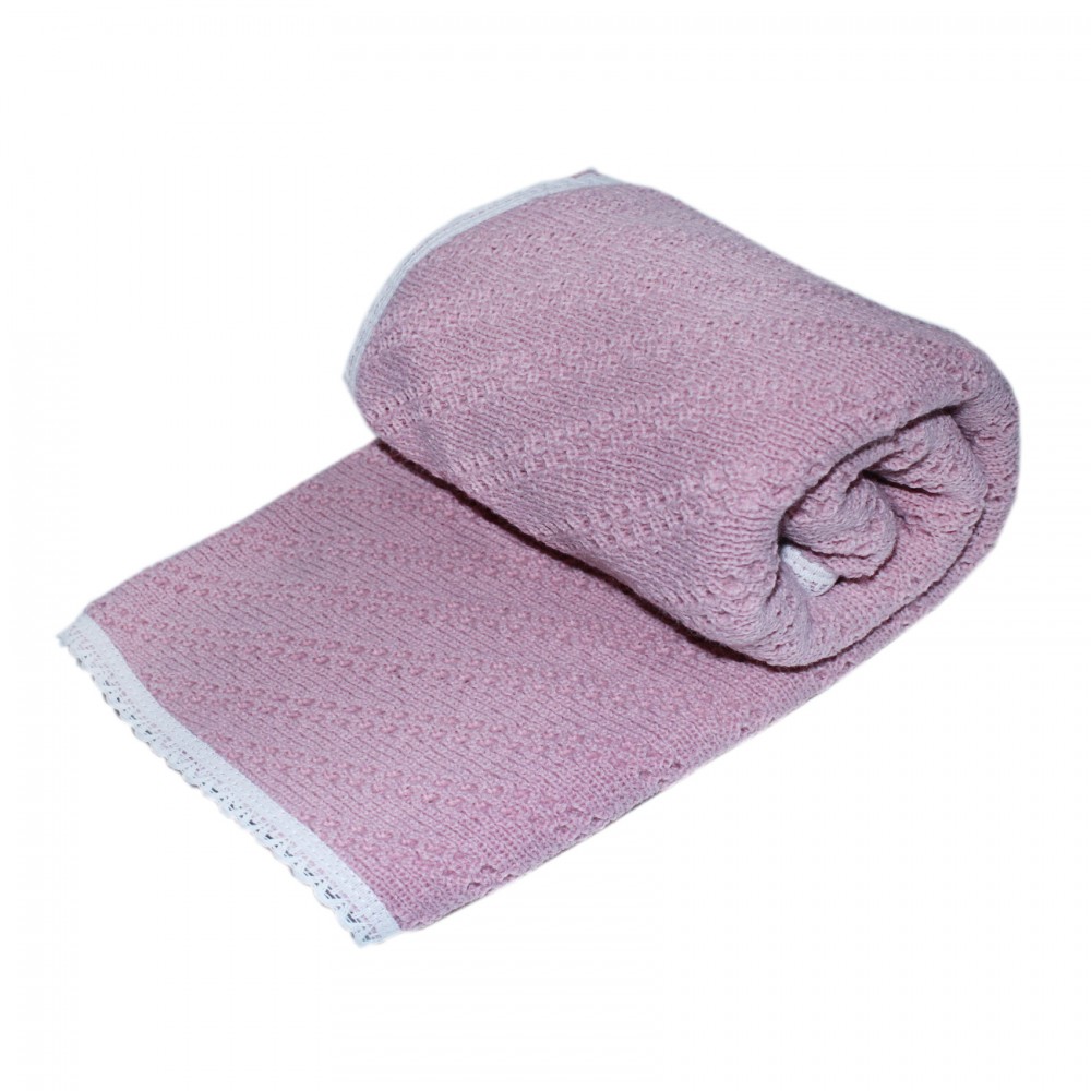 Paturica tricotata dublata pentru bebelusi, acril-bumbac, roz pudrat, 75x75 cm, REC1650