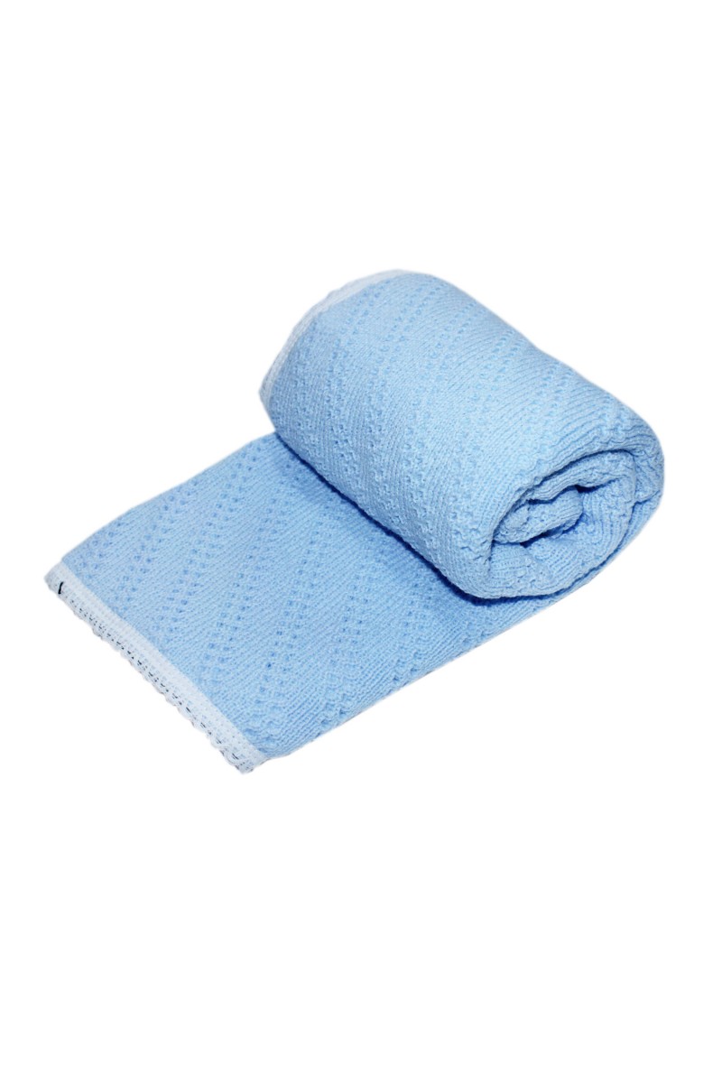 Paturica tricotata dublata pentru bebelusi, acril-bumbac, albastru, 75x75 cm, REC1653