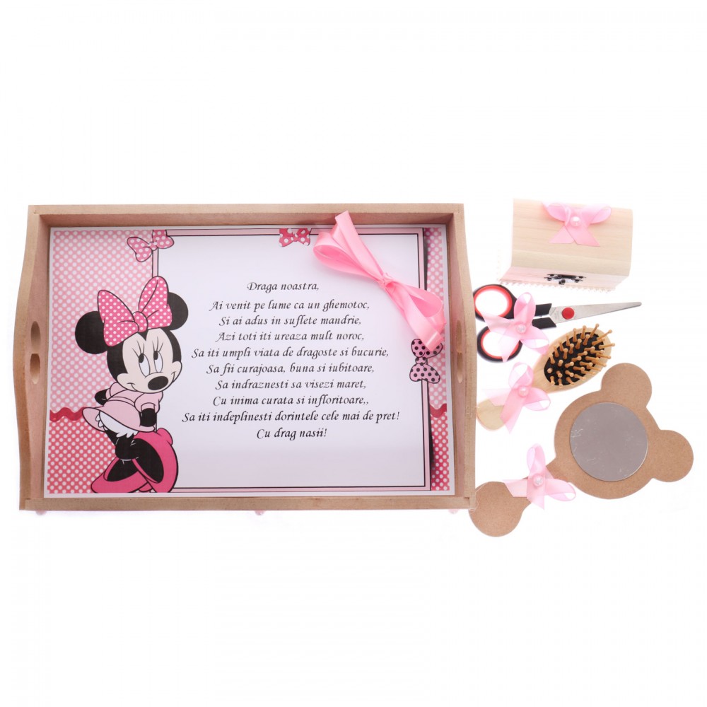 Set tavita pentru taiere mot-turta fete, Minnie Mouse, 6 piese, roz, 35x20 cm,  Recostore, REC1967/40