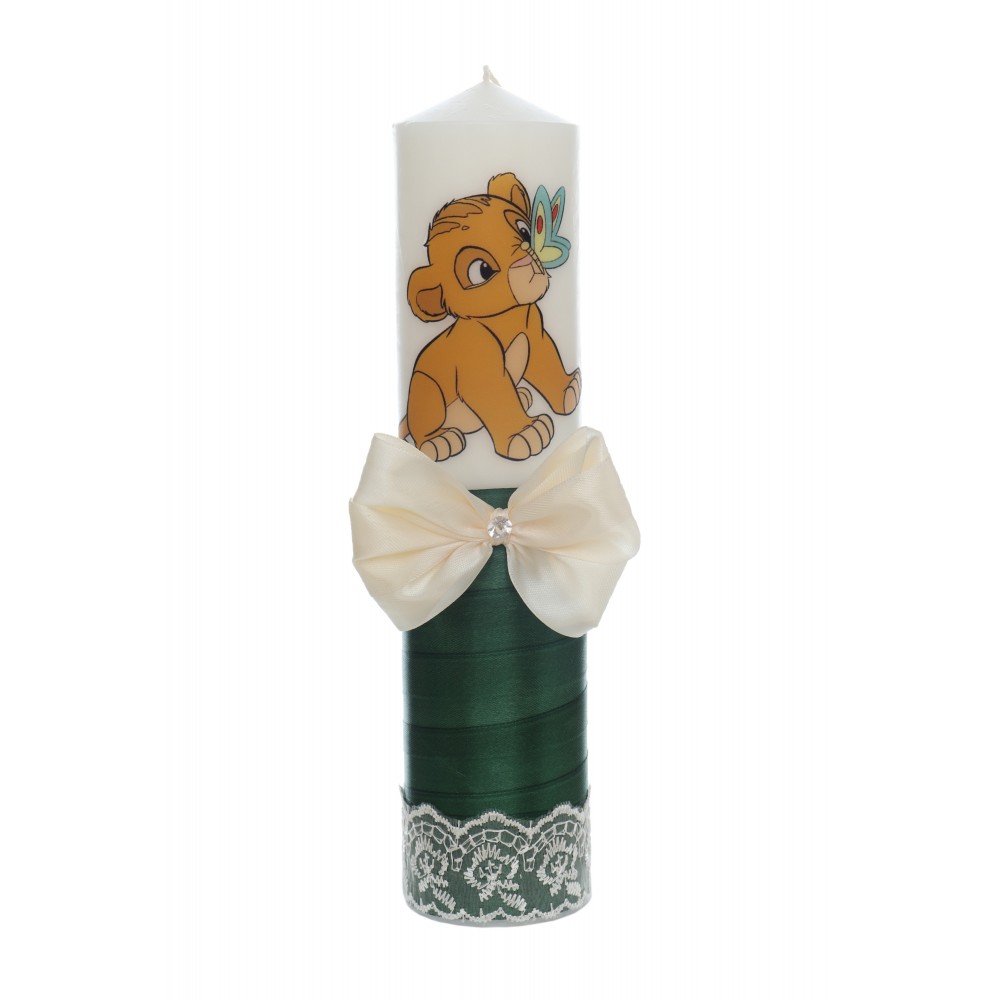 Lumanare botez, model cu Simba, 30x7 cm, verde inchis,  Recostore®, REC5002/15