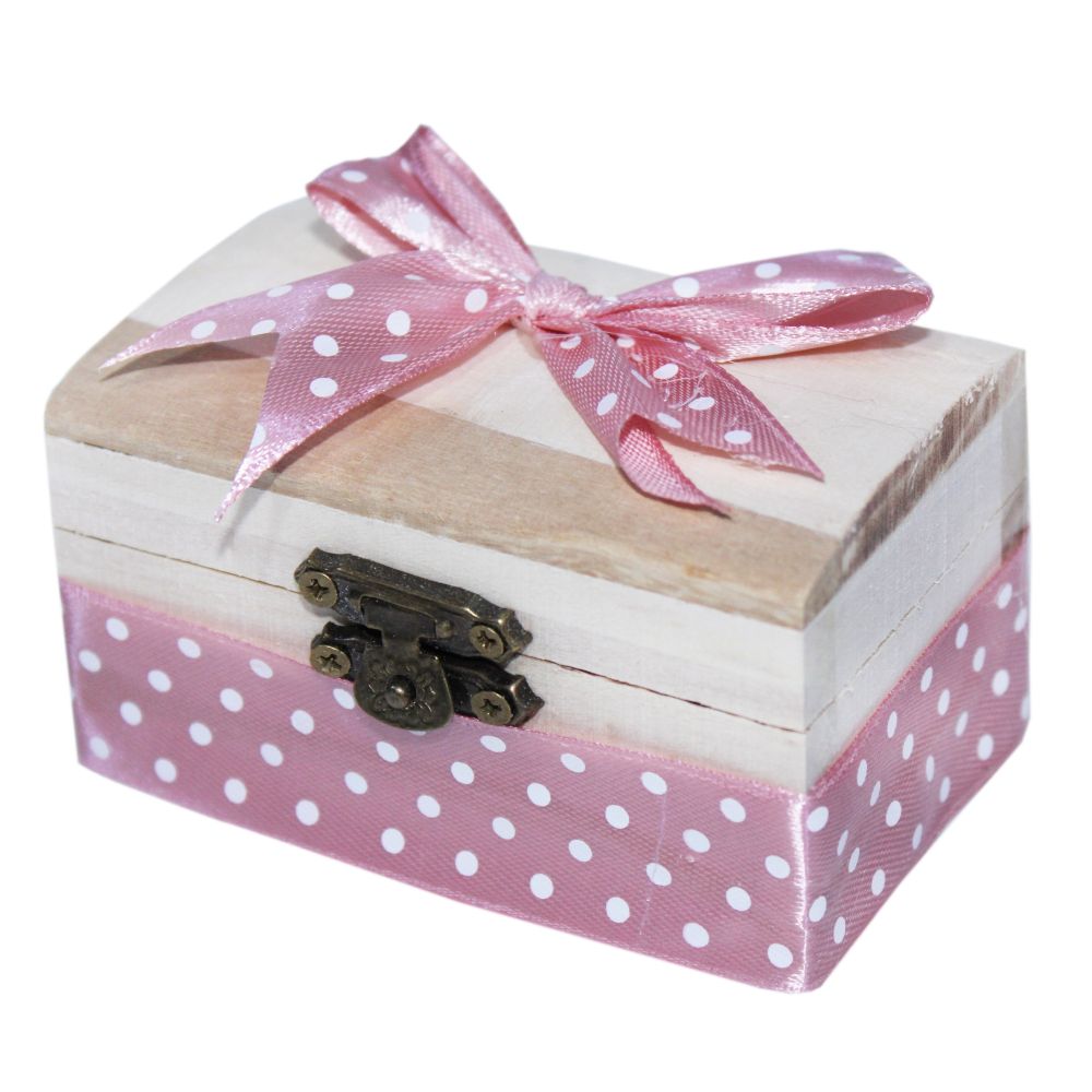 Cutiuta cufar din lemn cu panglica roz deschis pentru prima suvita a bebelusului, 10x5x5 cm, REC313