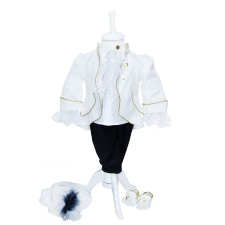 Costum de print, brocart, alb-bleumarin, pentru botez, 5 piese, camasa, sacou, pantaloni, palarie, botosi, pentru baieti REC1126