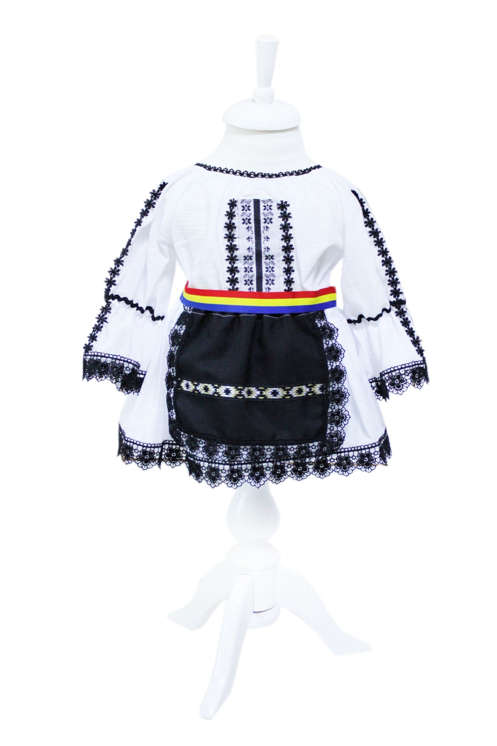 Costum popular, Negru, bluza, fusta cu fota aplicata, vesta, brau, pentru fetite, REC7 - imagine 3