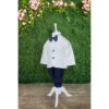 Costum alb-bleumarin pentru botez, 5 piese, camasa, papion, pantaloni cu bretele, sacou, bascuta pentru baieti, REC1139 - imagine 8