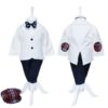Costum alb-bleumarin pentru botez, 5 piese, camasa, papion, pantaloni cu bretele, sacou, bascuta pentru baieti, REC1139 - imagine 4