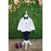 Costum alb-bleumarin pentru botez, 5 piese, camasa, papion, pantaloni cu bretele, sacou, bascuta pentru baieti, REC1139 - imagine 9