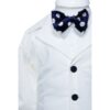 Costum alb-bleumarin pentru botez, 5 piese, camasa, papion, pantaloni cu bretele, sacou, bascuta pentru baieti, REC1139 - imagine 6