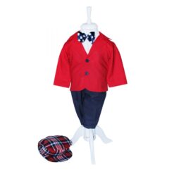 Costum Rosu-bleumarin pentru botez, 5 piese, camasa, papion, pantaloni cu bretele, sacou, bascuta pentru baieti, REC1143