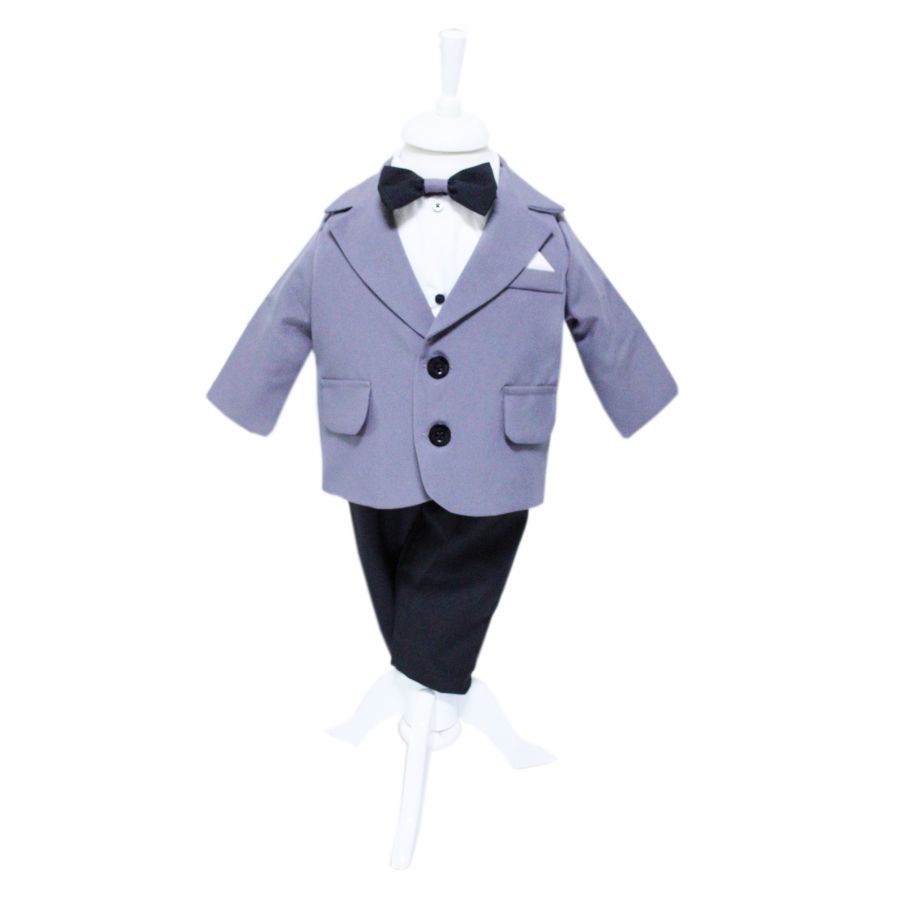 Set complet pentru botez, costum, lumanare si trusou brodat cu mesajul "Cu drag de la nasi", 12 piese, alb-bleu-gri, REC391 - imagine 3