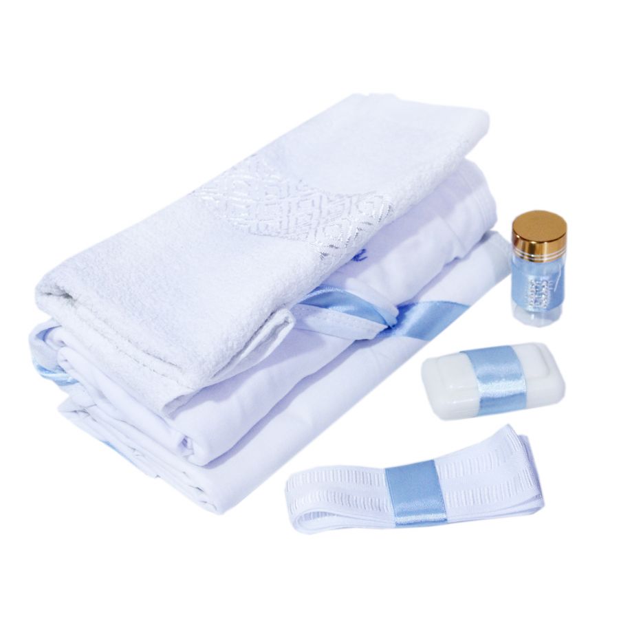 Set complet pentru botez, costum, lumanare si trusou brodat cu mesajul "Cu drag de la nasi", 12 piese, alb-bleu-gri, REC391 - imagine 8