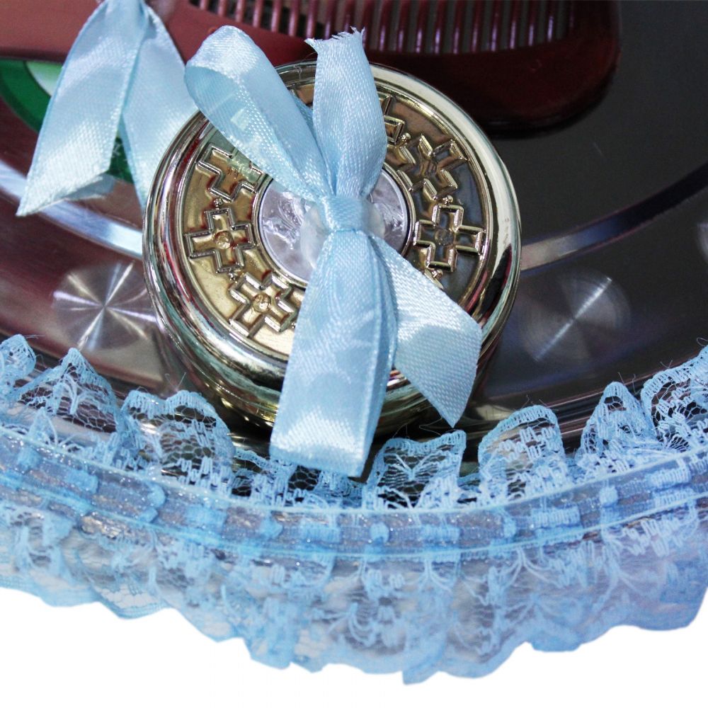 Tavita rotunda pentru taierea motului, dantela bleu, 6 piese, 30 cm, REC304 - imagine 3