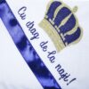 Trusou alb cu coroana de print bleumarin �Cu drag de la nasi� pentru botez, 7 piese, sticla mir, sapun, panza mir, fasa, prosop cu capison, prosop preot, cutie prima suvita, REC73 - imagine 2