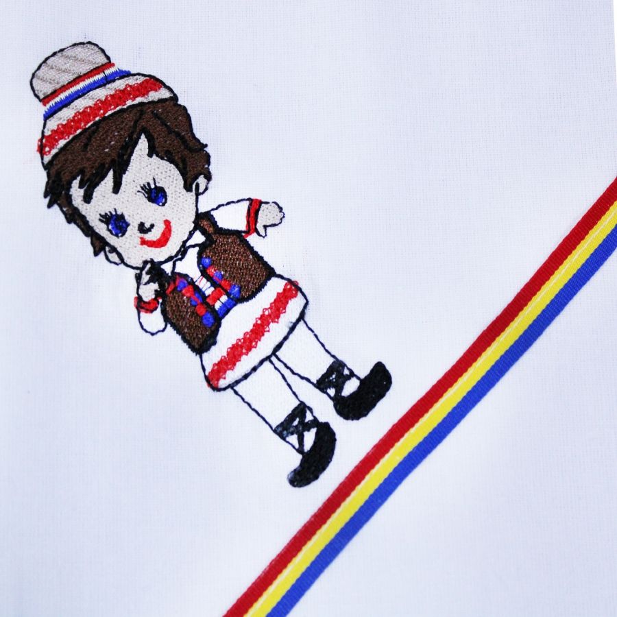 Trusou traditional alb cu taranus brodat , 7 piese, sticla mir, sapun, panza mir, fasa, prosop cu capison, prosop preot, paturica bebe, REC254 - imagine 2