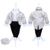 Set complet pentru botez, lumanare bleumarin cu coroana print, trusou brodat cu coroana si mesajul "Cu drag de la nasi", 7 piese, costum Micul print din brocart format din 4 piese, REC1308 - imagine 3
