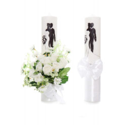 Set lumanari pentru nunta, flori artificiale, alb, 2 bucati, Recostore, REC1714