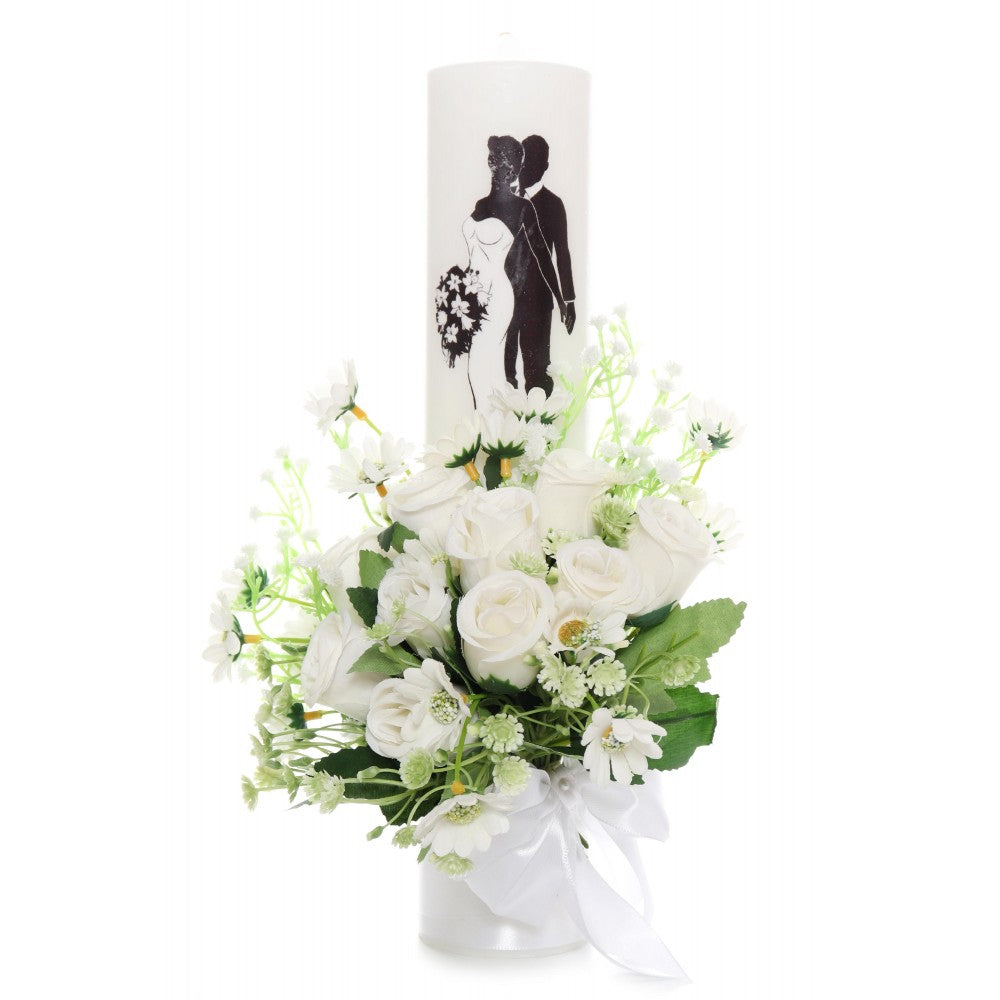 Set lumanari pentru nunta, flori artificiale, alb, 2 bucati, Recostore, REC1714 - imagine 2