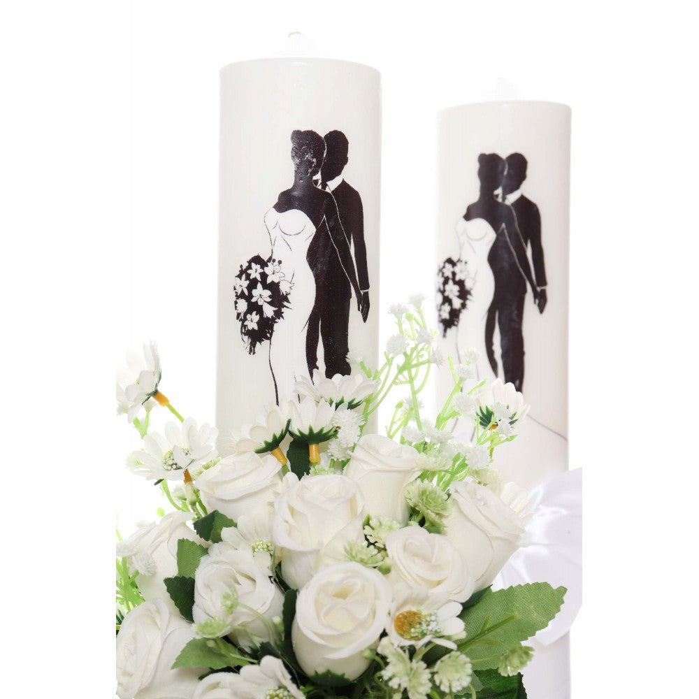 Set lumanari pentru nunta, flori artificiale, alb, 2 bucati, Recostore, REC1714 - imagine 4