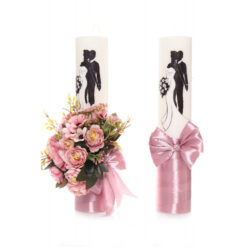 Set lumanari pentru nunta, flori artificiale, roz pudrat, 2 bucati, Recostore, REC1713