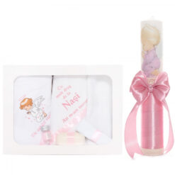 Set trusou si lumanare cu ingeras pentru botez, alb-roz, 7 piese, Recostore, REC1748
