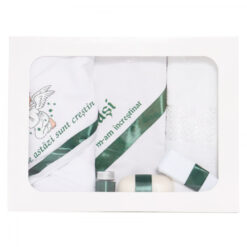Trusou botez cu ingeras, alb-verde, mesaj �De azi sunt crestin� imprimat, 6 piese, Recostore, REC1728