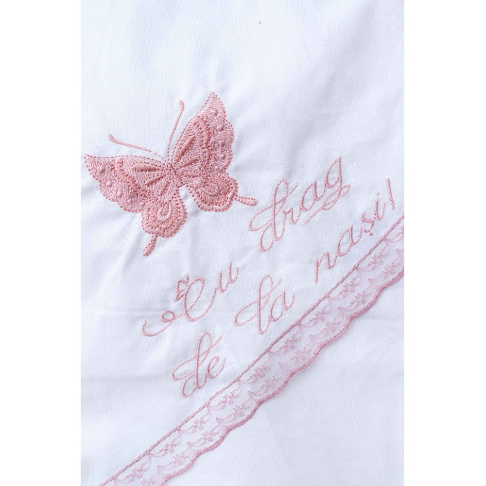 Trusou brodat cu fluturi pentru botez de fete, 7 piese, roz pudrat, Recostore, REC2194 - imagine 2