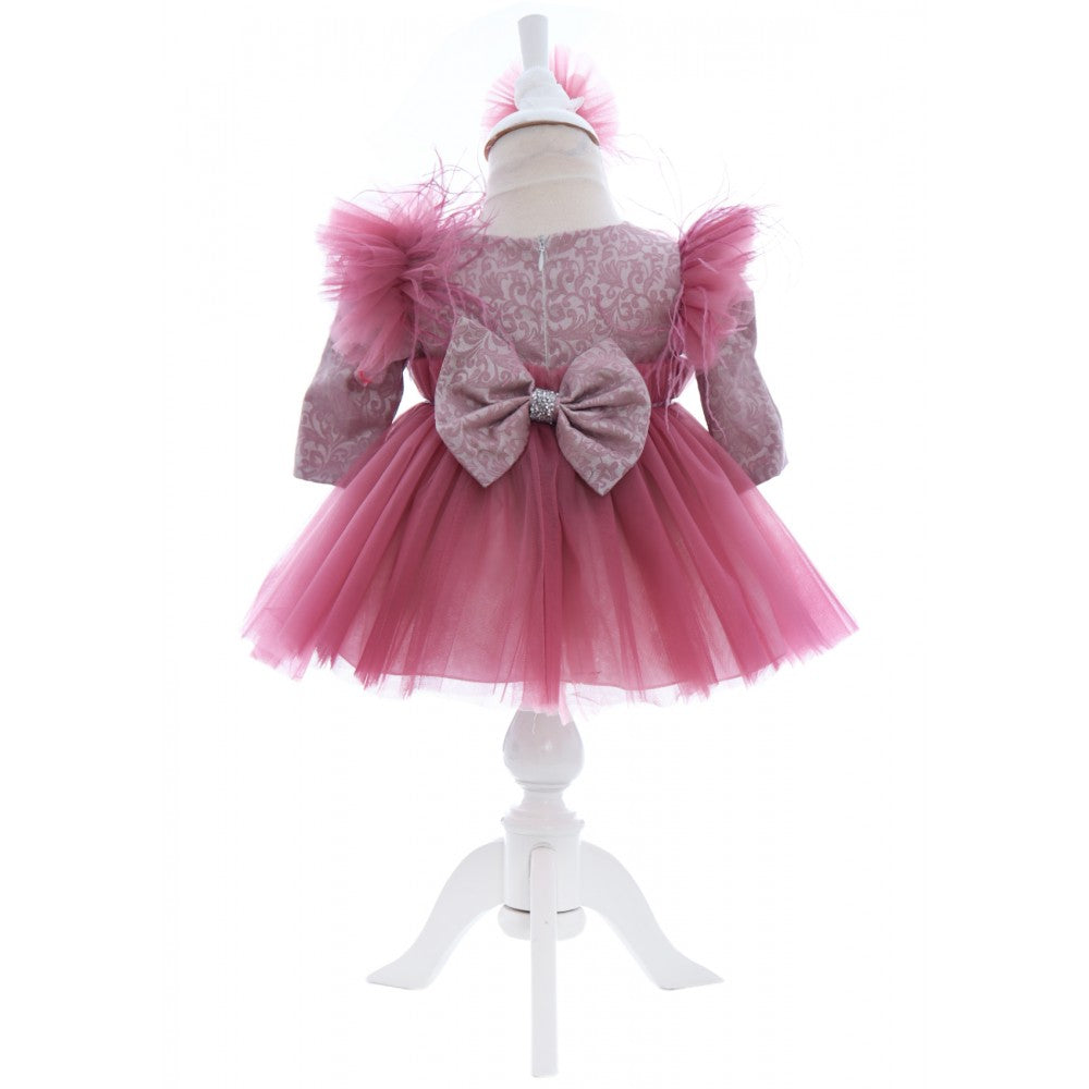 Rochita cu pantofiori si bentita roz pudrat inchis pentru botez de fetite, 3 piese, REC2441 - imagine 4