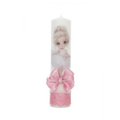 Lumanare botez, model Balerina, 30x7 cm, Roz pudrat,  Recostore, REC5002/4