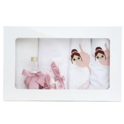 Trusou brodat cu Balerina pentru botez de fete, Roz pudrat, 7 piese,  Recostore®, REC2503