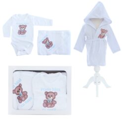 Set pentru prima baita cu nasii, halat, prosop si body, Ursulet, Recostore®, REC2539