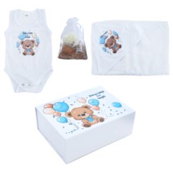 Set prima baita dupa botez cu nasii, body, prosop si saculet cu mirodenii, Ursulet, REC2552