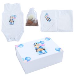 Set prima baita dupa botez cu nasii, body, prosop si saculet cu mirodenii, Girafa, REC2558