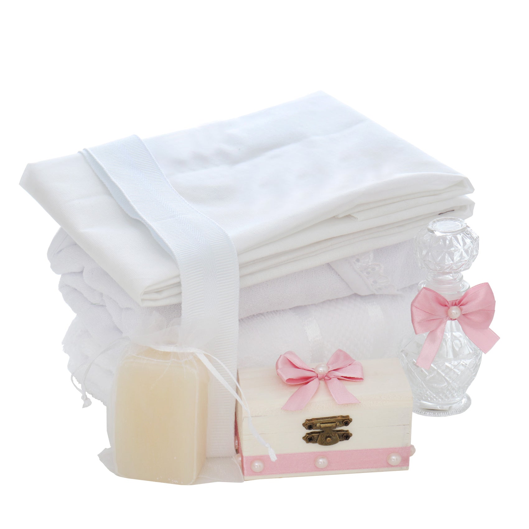 Trusou simplu tip landou pentru botez de fete, roz pudrat, 8 piese, REC5005/29 - imagine 3