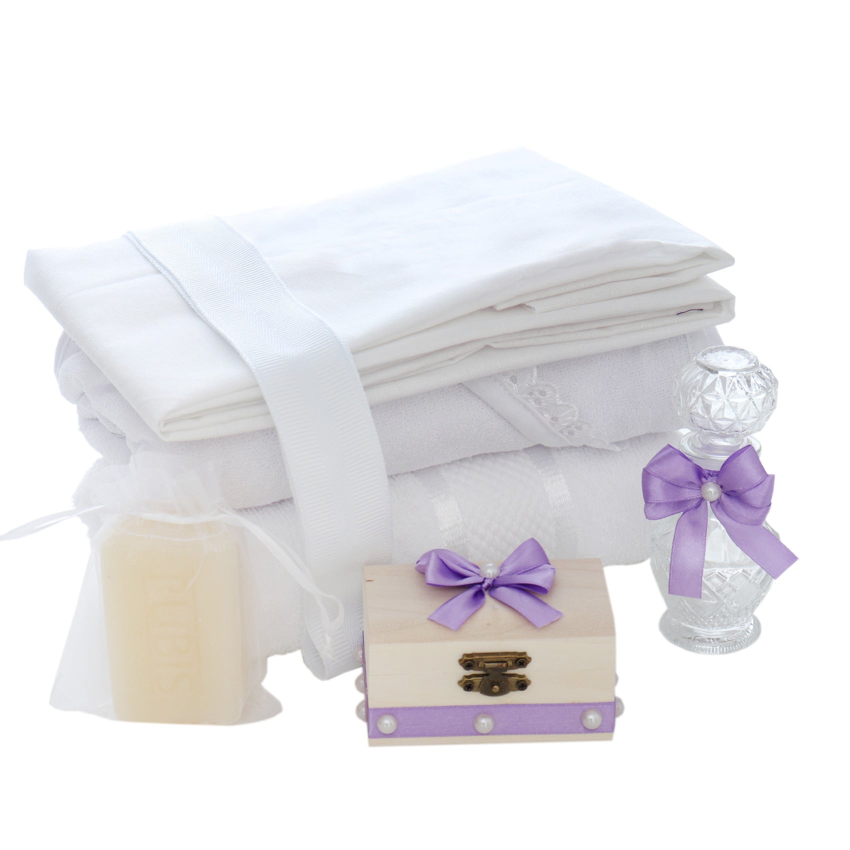 Trusou simplu tip landou pentru botez de fete, lila, 8 piese, REC5005/32 - imagine 3