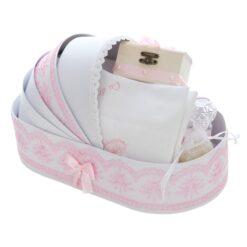 Trusou tip landou pentru botez de fete, Model brodat cu Balerina, roz, 8 piese, REC5005/12