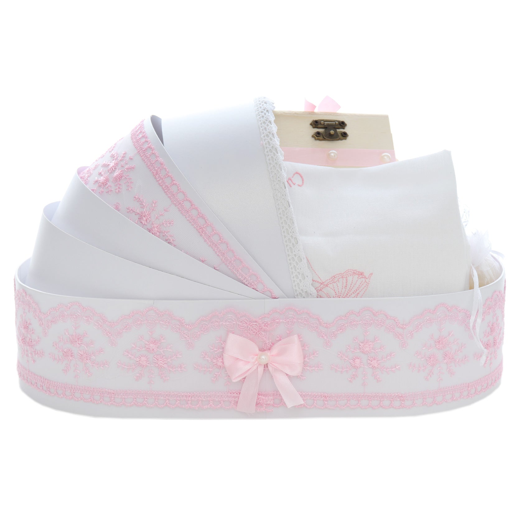 Trusou tip landou pentru botez de fete, Model brodat cu Balerina, roz, 8 piese, REC5005/12 - imagine 6