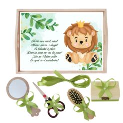 Set tava pentru taiere mot la baieti, model cu Leu, verde olive, 6 piese, 35x20 cm, Recostore®, REC1967/234