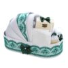 Trusou complet pentru botez de baieti, trusou simplu, lumanare cu "Radacini si aripi de la parinti", costum si pantofiori, verde-verde menta, 15 piese, Recostore®, REC2672 - imagine 9