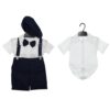 Costum cu maneca scurta pentru botez baieti, bleumarin compus din 4 piese, Pantaloni cu beretele, Camasa tip body, Papion si Bascuta, Recostore®, REC2710 - imagine 2