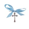 Set 20 marturii, cruciulite biserica din metal cu bolduri si cutiuta, funda bleu, REC1968/50 - imagine 2