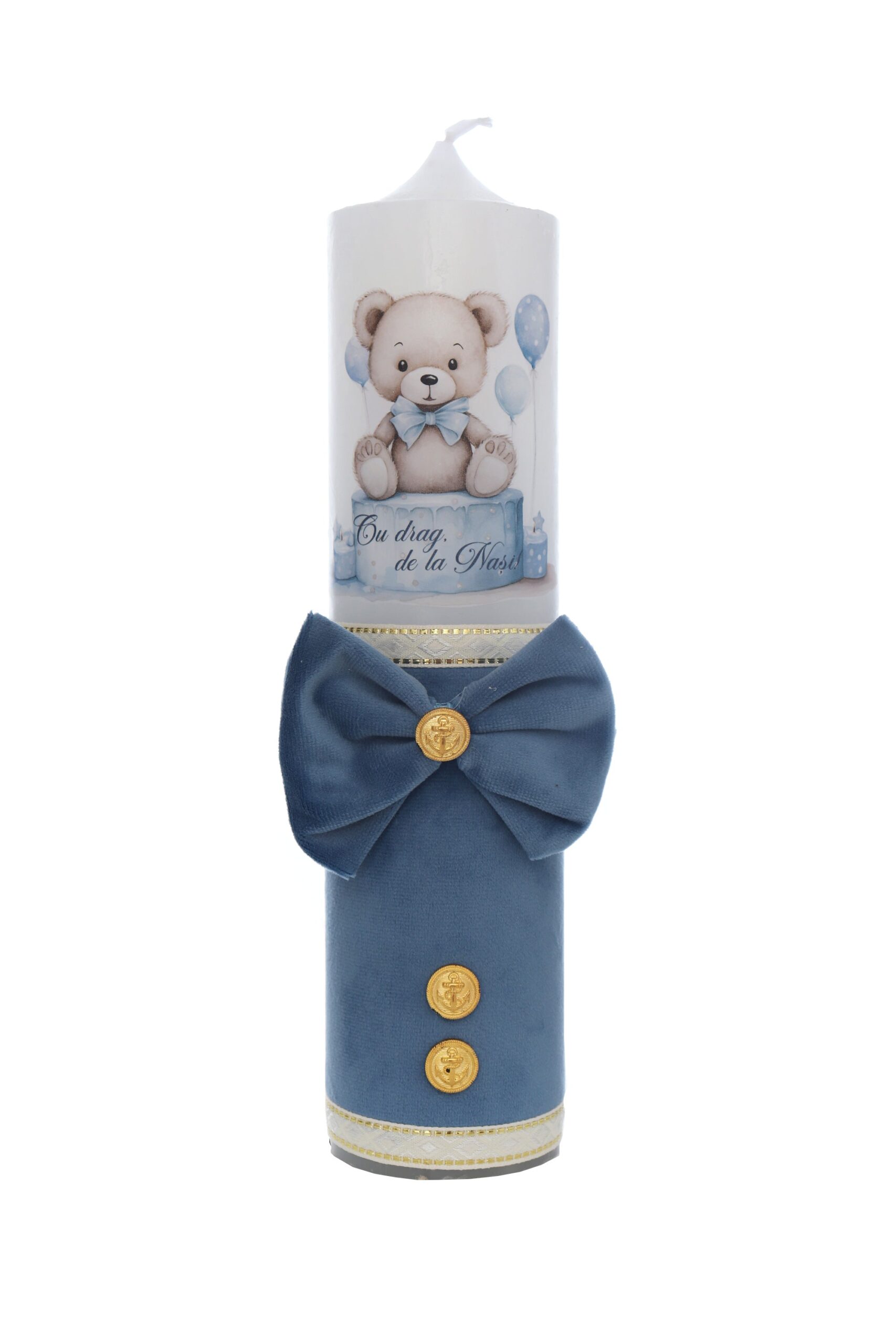 Lumanare botez baieti, model cu Ursulet, 30x7 cm, bleu,  Recostore®, REC5002/25