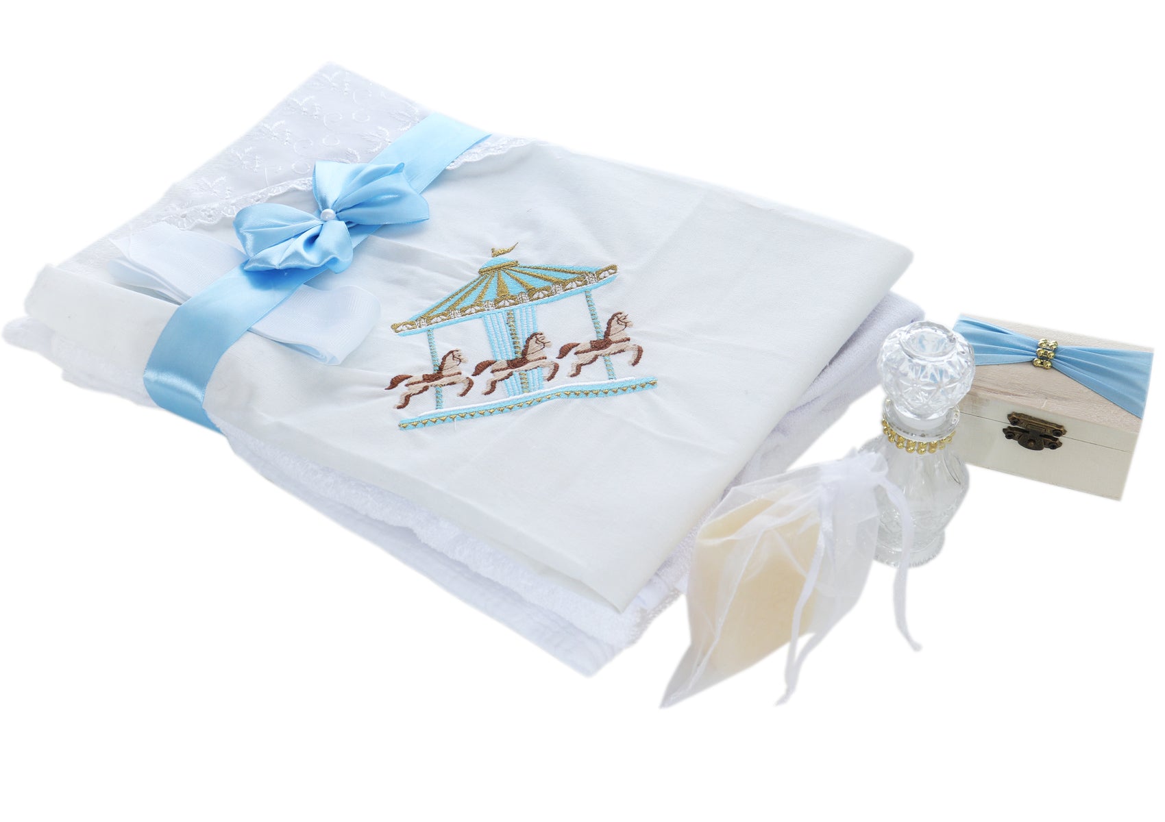 Trusou botez baieti 9 piese bleu cu carusel, REC3012 - imagine 2