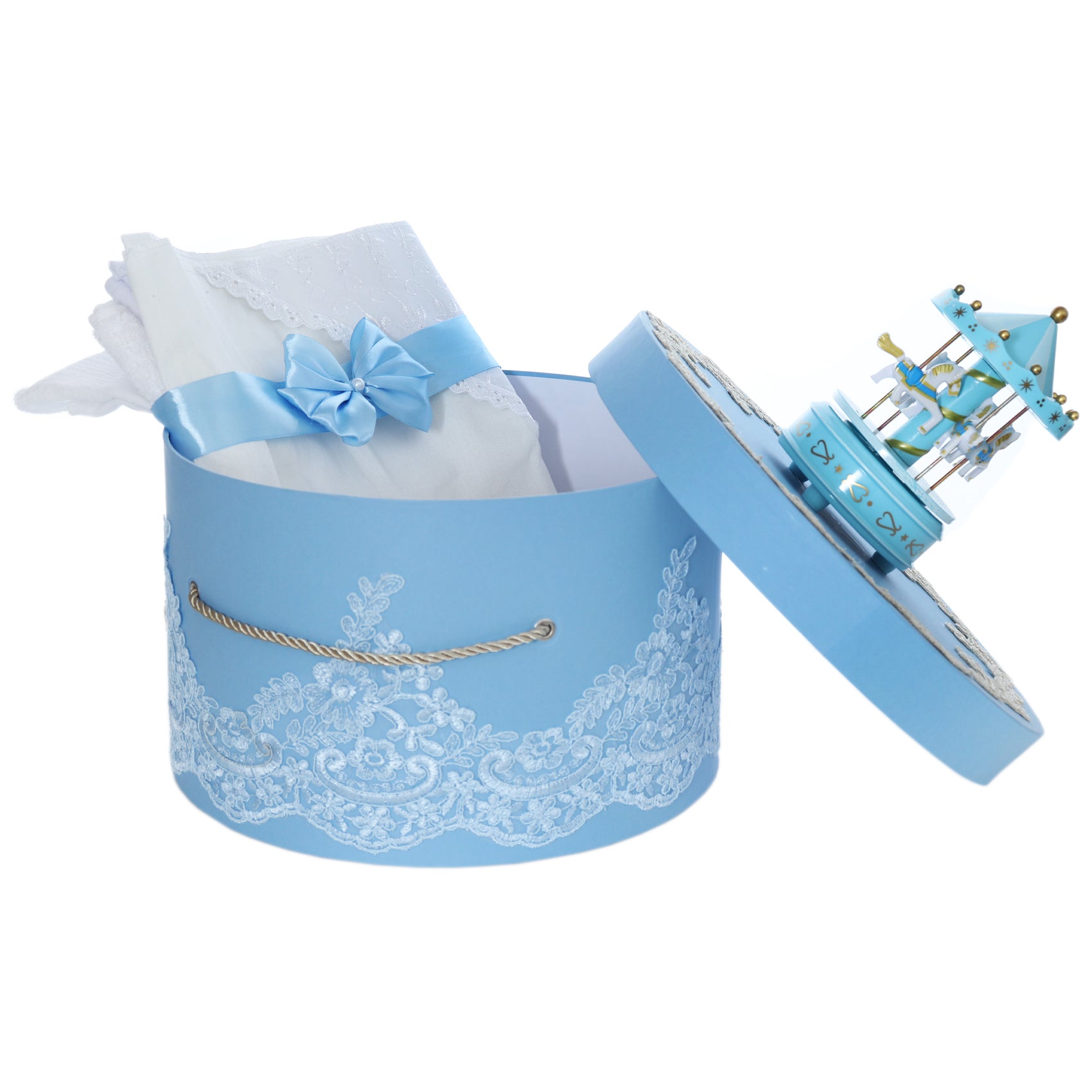 Trusou botez baieti 9 piese bleu cu carusel, REC3012 - imagine 4