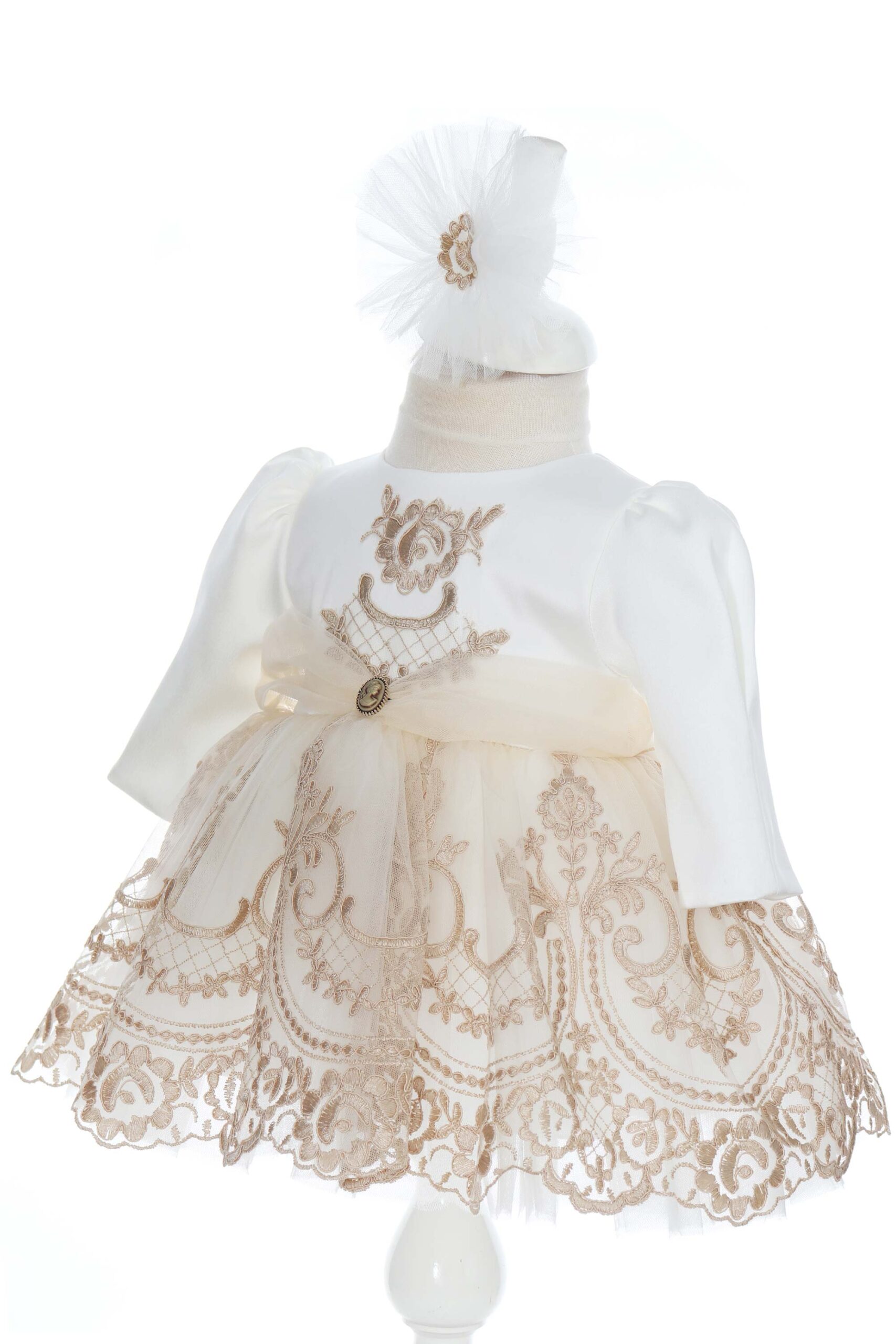 Rochita alb-crem cu benita si botosei pentru botez de fete, Recostore®, REC3037 - imagine 5