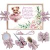 Set tava pentru taiere mot/turta, model cu Ursulet, roz pudrat, 6 piese, 35x20 cm, Recostore®, REC1967/293