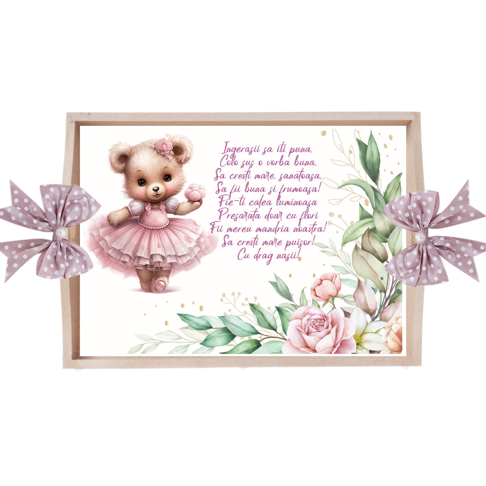 Set tava pentru taiere mot/turta, model cu Ursulet, roz pudrat, 6 piese, 35x20 cm, Recostore®, REC1967/293 - imagine 2