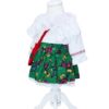 Costum popular alb-verde din zona Maramuresului pentru botez, 4 piese, rochie, fota, traistuta, batic, REC1178 - imagine 2
