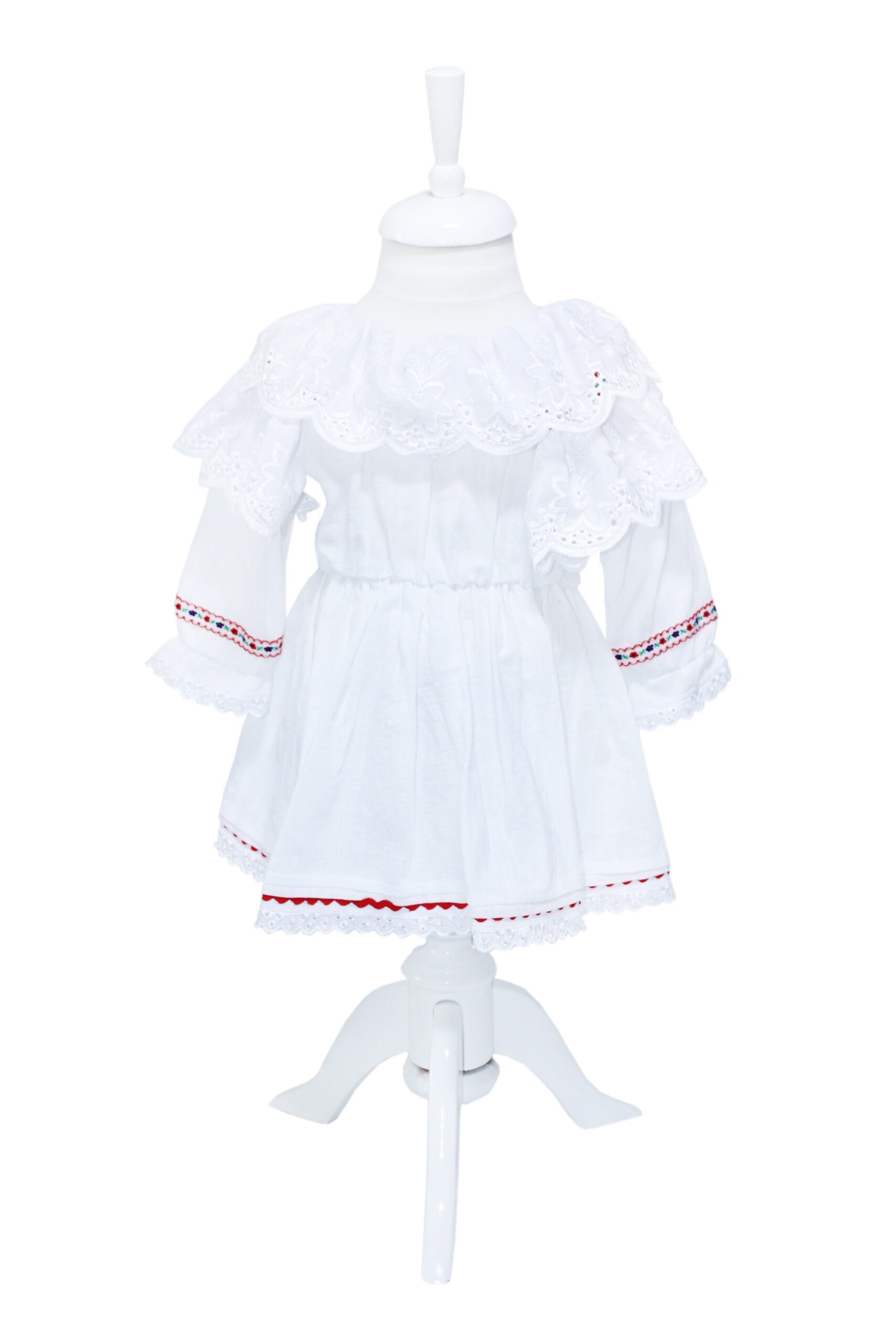 Costum popular alb-verde din zona Maramuresului pentru botez, 4 piese, rochie, fota, traistuta, batic, REC1178 - imagine 5