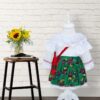 Costum popular alb-verde din zona Maramuresului pentru botez, 4 piese, rochie, fota, traistuta, batic, REC1178