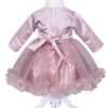 Rochie de culoare roz pudrat din satin si tulle pentru botez, 2 piese, rochita si bentita, REC1173 - imagine 3